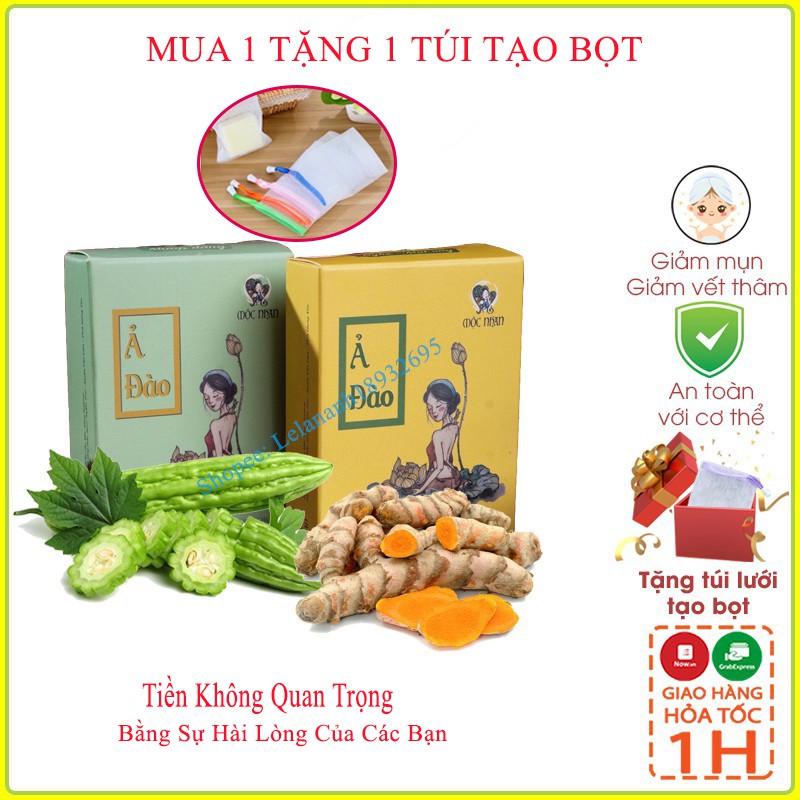 [Tặng quà Xinh] Xà bông Nghệ - Xà Bông Mướp Đắng - handmade Mộc Nhan Natural - ngừa mụn, Trắng Da, Mờ Thâm, Mờ Sẹo