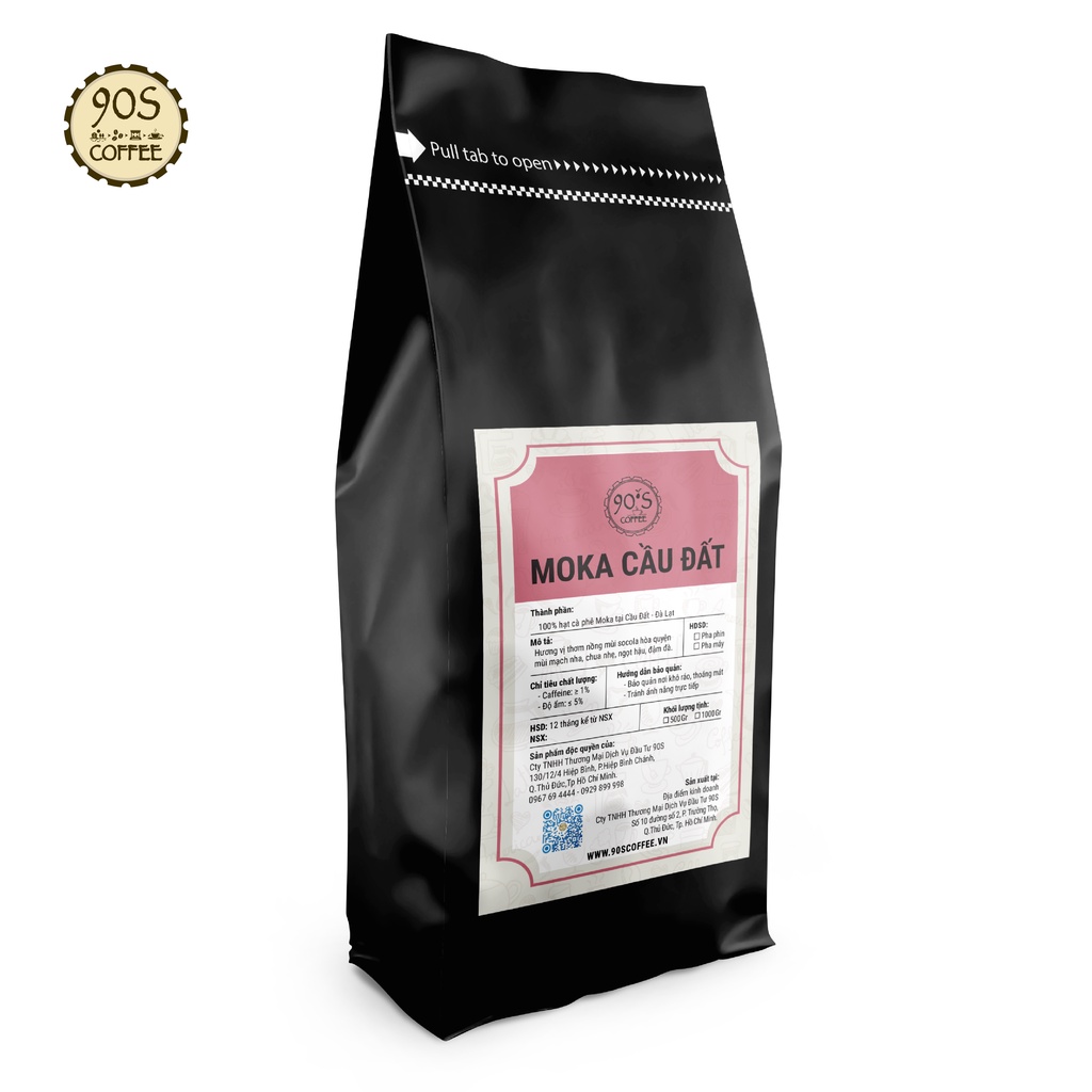 [CHẤT LƯỢNG CAO] Túi 1KG Cà Phê Moka Cầu Đất Nguyên Chất Rang Mộc Dạng Hạt (Bột) | 100% Cà Phê Sạch Cao Cấp | 90S COFFEE