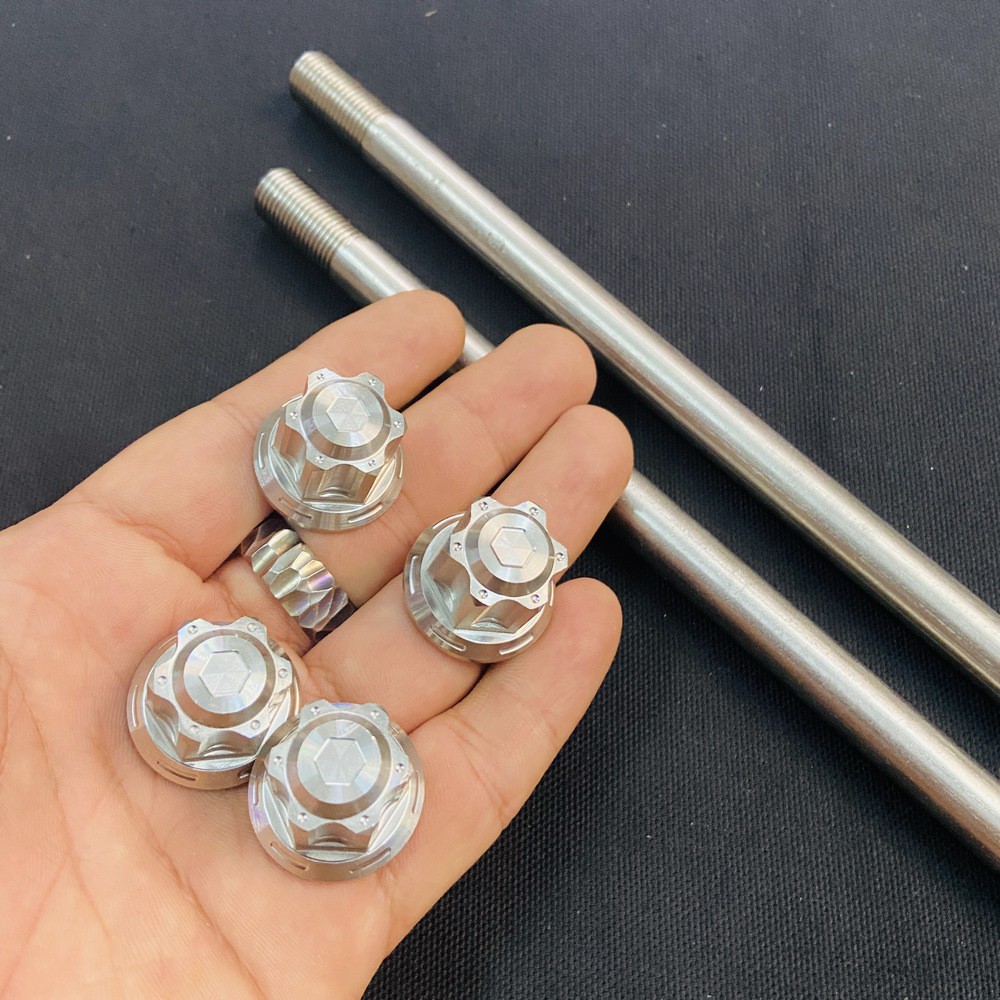 CỐT TRỤC BÁNH SALAYA KÈM TÁN TRƯỚC SAU CHO CÁC XE SATRIA Fi, RAIDER Fi ( BAO SÁNG BÓNG )