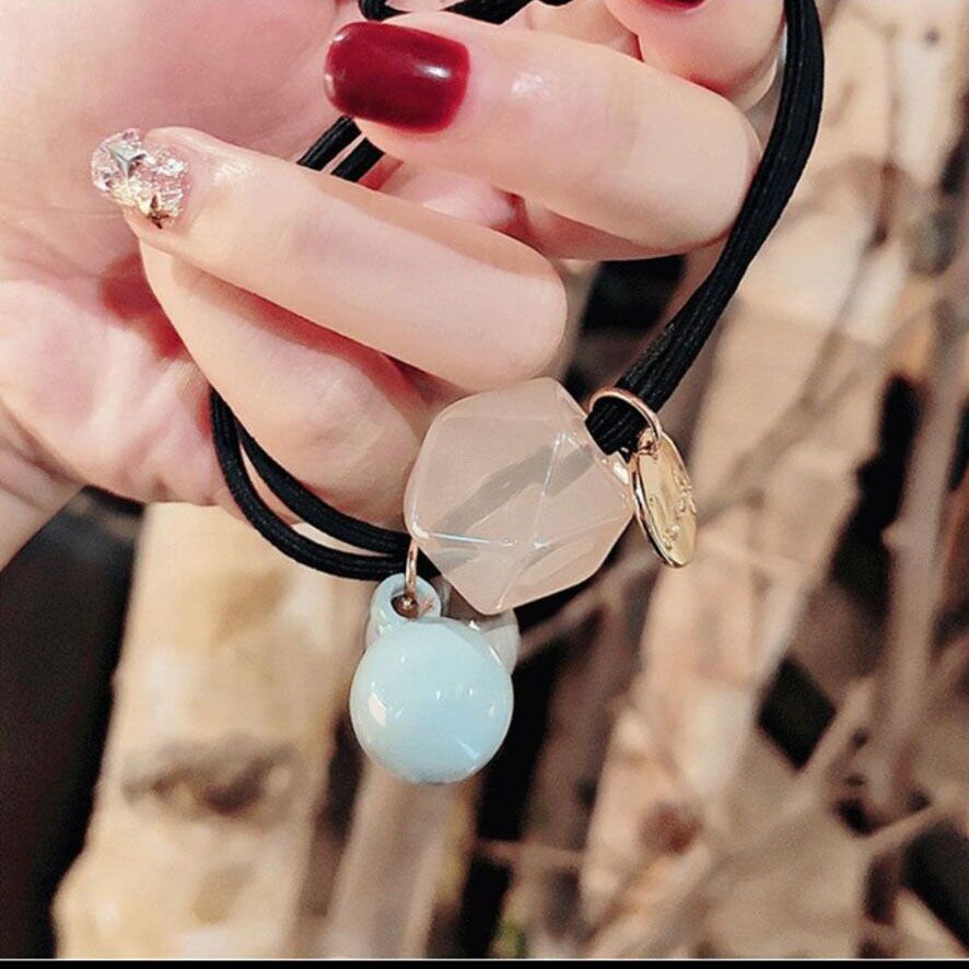 Dây buộc tóc co giãn đính hạt đá nhiều màu phong cách Hàn Quốc thời trang cho nữ