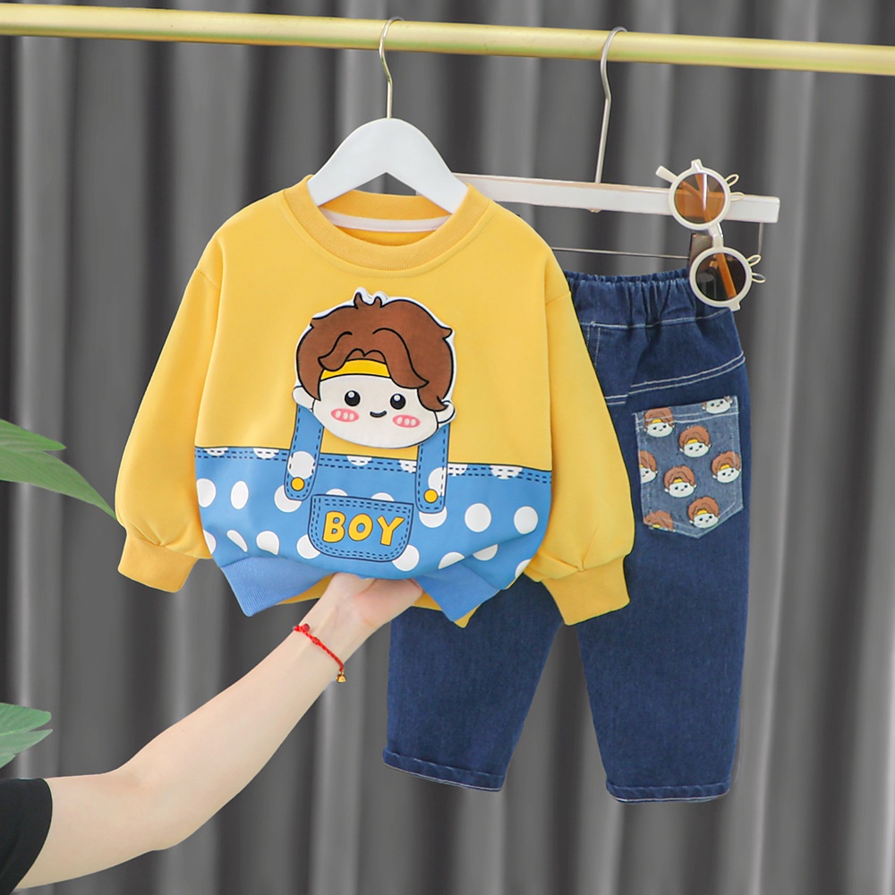 Set trang phục BEAR LEADER tay dài in họa tiết hoạt hình thời trang xuân thu cho trẻ em 6-48 tháng tuổi