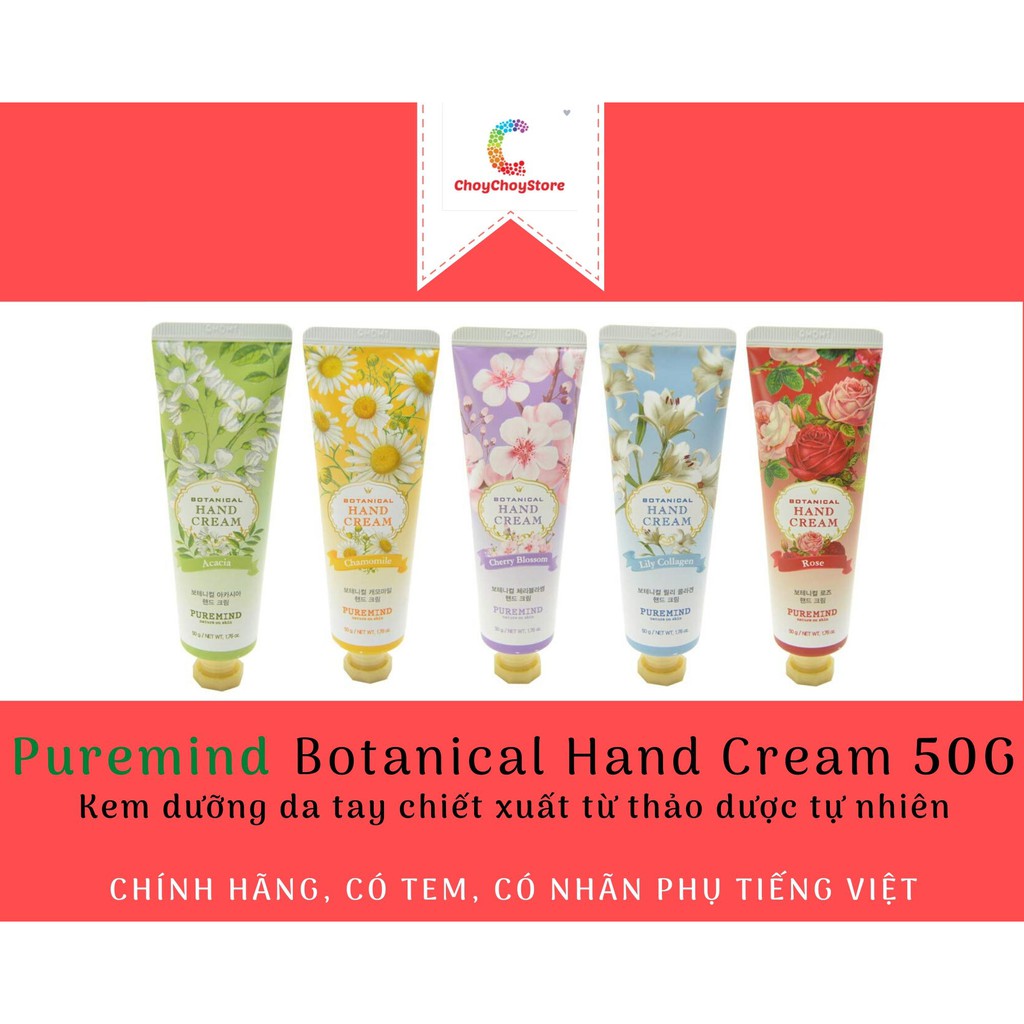 Kem dưỡng da tay PURE MIND Botanical Hand Cream 50gr - Chiết Xuất Từ Thảo Dược Tự Nhiên Puremind