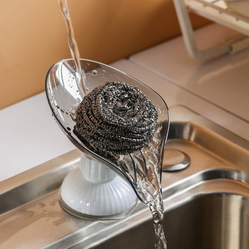 Khay đựng xà phòng miếng rửa chén hình chiếc lá có giác hút xoay được đa năng tiện lợi cho phòng tắm nhà bếp