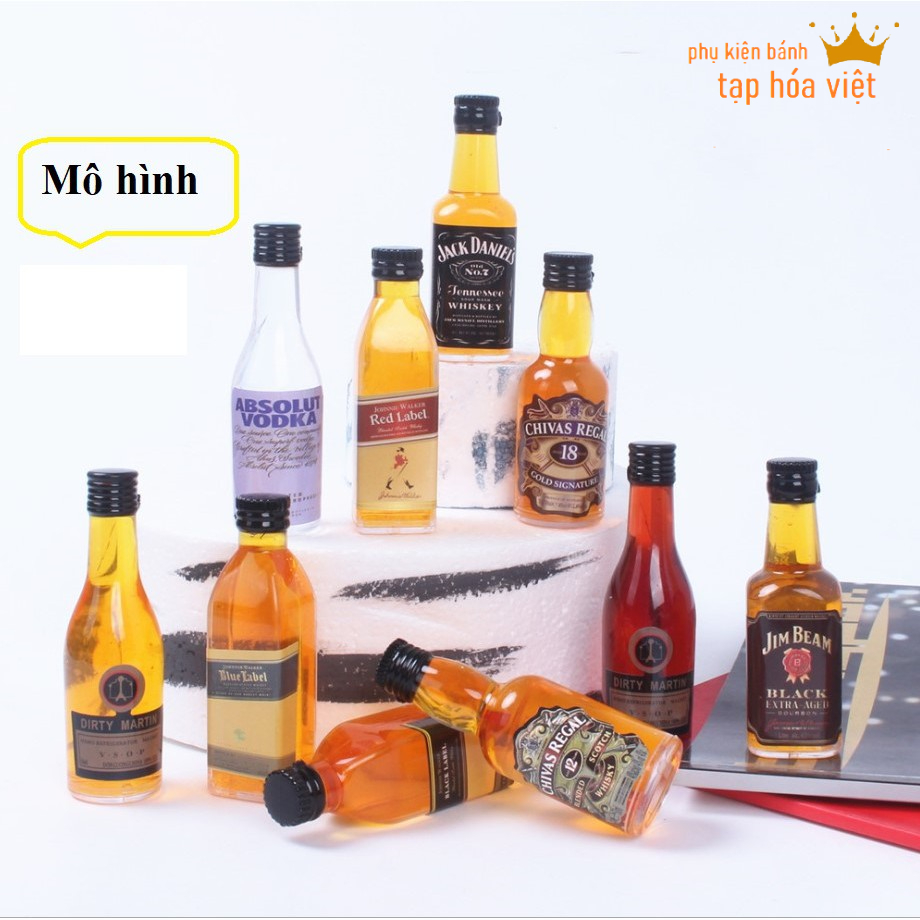 Mô hình rượu mini trang trí bánh sinh nhật, chai rượu mô hình