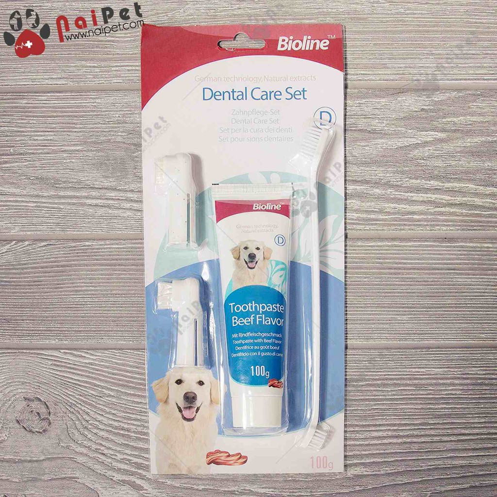 Bộ Đánh Răng Kem Đánh Răng Bàn Chải Đánh Răng Chó Mèo Dental Care Set Bioline 100g