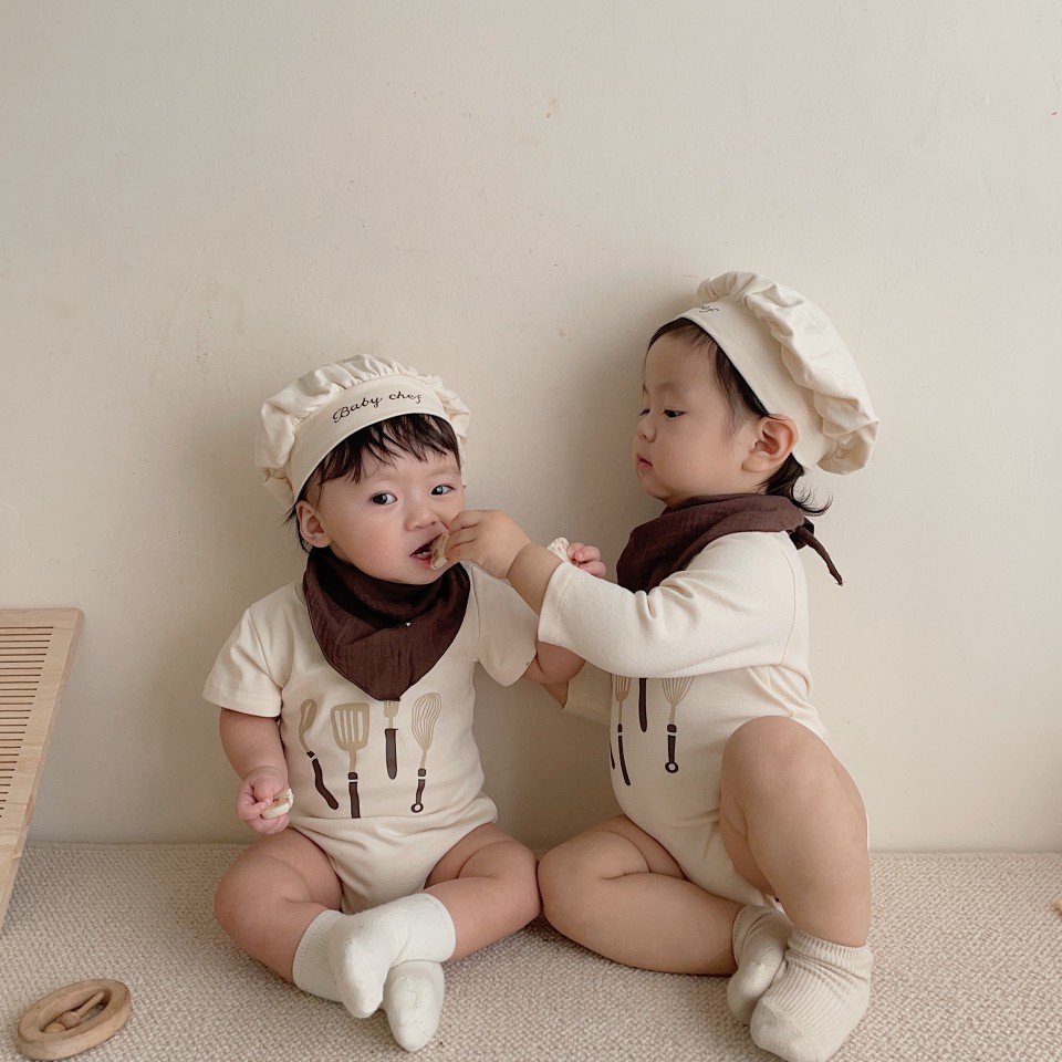 Bộ Áo Liền Quần Tay Ngắn + Mũ Vải Cotton Thời Trang Mùa Hè Dễ Thương Cho Bé Sơ Sinh