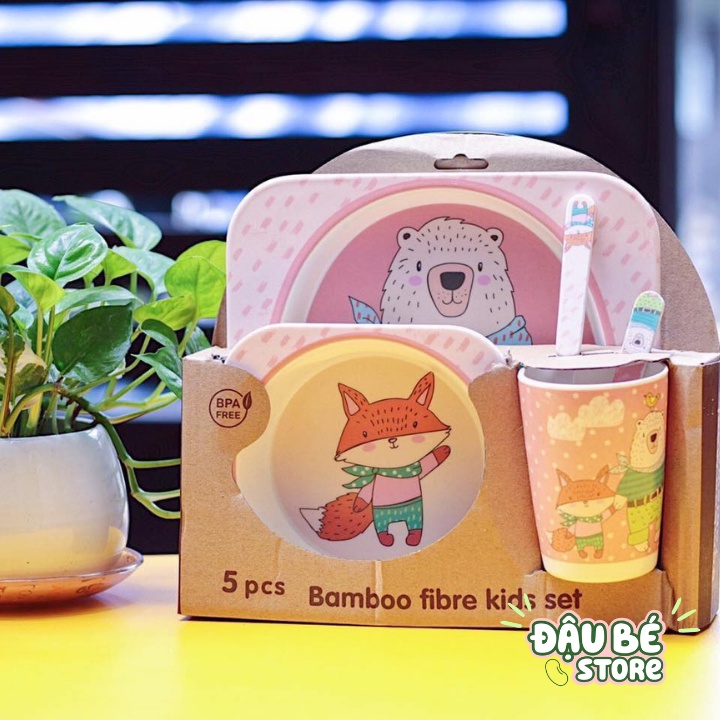 Bát Ăn Dặm Cho Bé Đủ Hình Ngộ Nghĩnh Cao Cấp - Gồm 5 Món Bát Khay Cốc Thìa Dĩa - Daube - Ad001