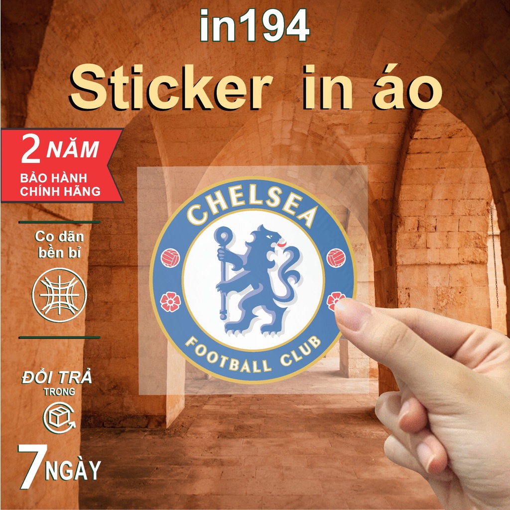 Sticker logo in194 công nghệ in pet chuyển nhiệt- ủi trực tiếp lên vải, áo - 8cm - Chelsea