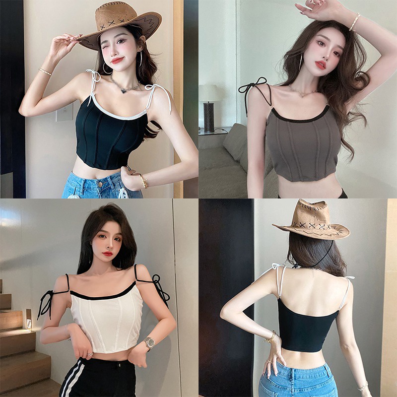 Áo Tank Top Cột Dây Có Mút Đệm Ngực Màu Sắc Thời Trang Phong Cách Hàn Quốc Cho Nữ