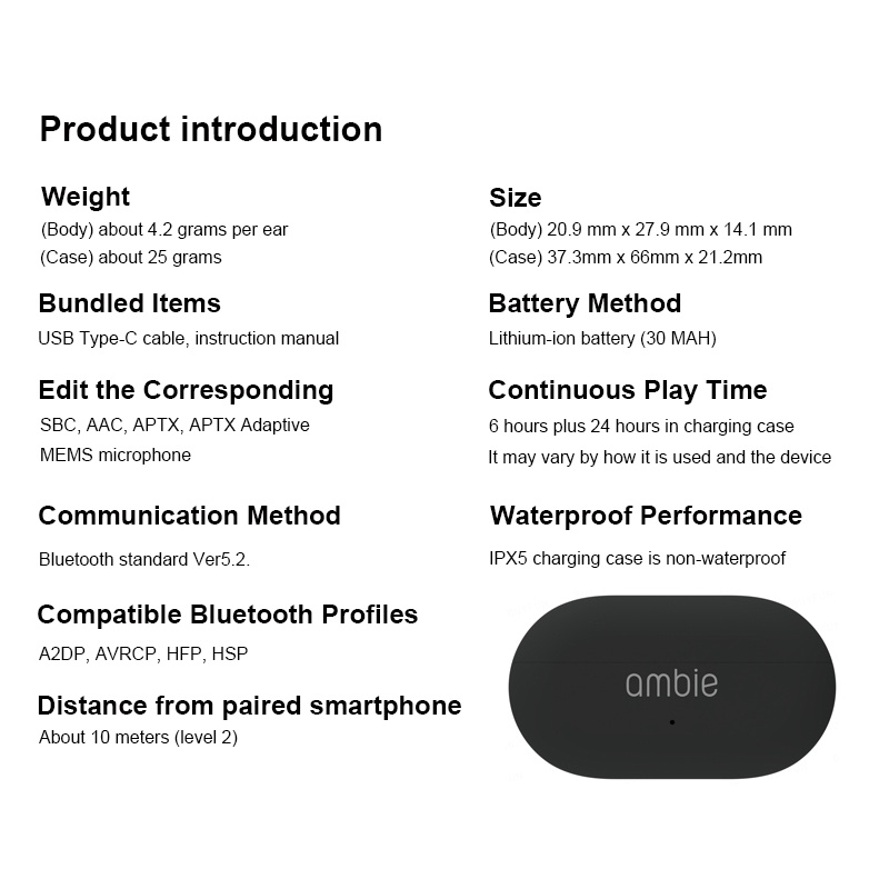 Tai Nghe Nhét Tai Bluetooth Không Dây Chống Thấm Nước IPX5 Ambie