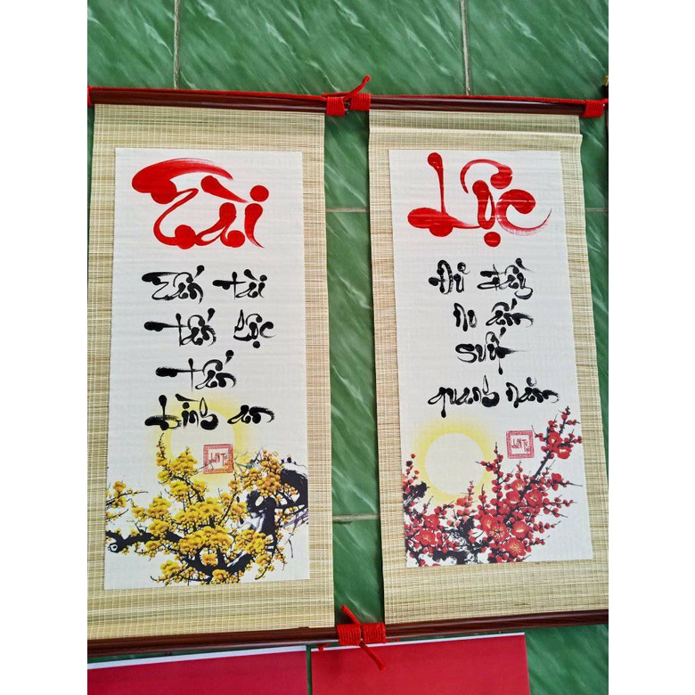 Câu đối tết mành tre trang trí tết giá tốt
