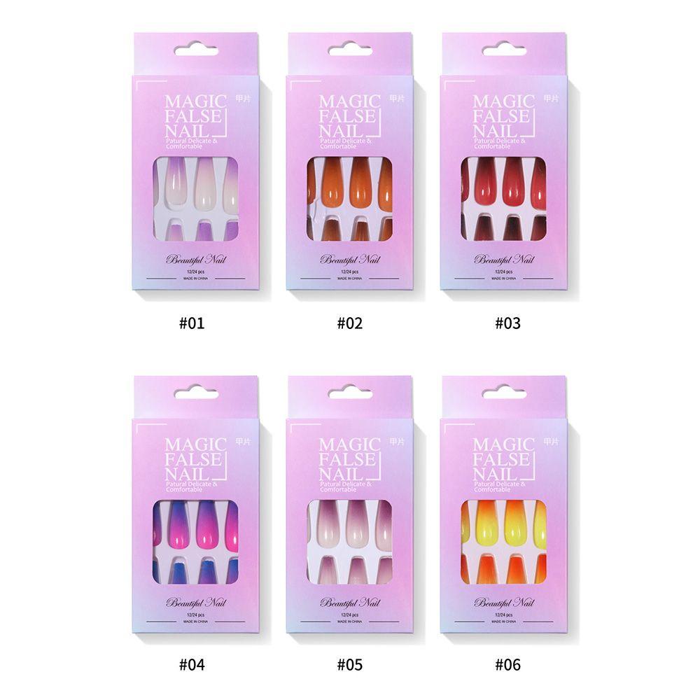 ❈BEAUTY❈ 24pcs/Set Detachable Fake Nails Acrylic Full Cover False Nail Tips Long Coffin DIY Manicure Ballerina Beauty Tools Gradient Colorful