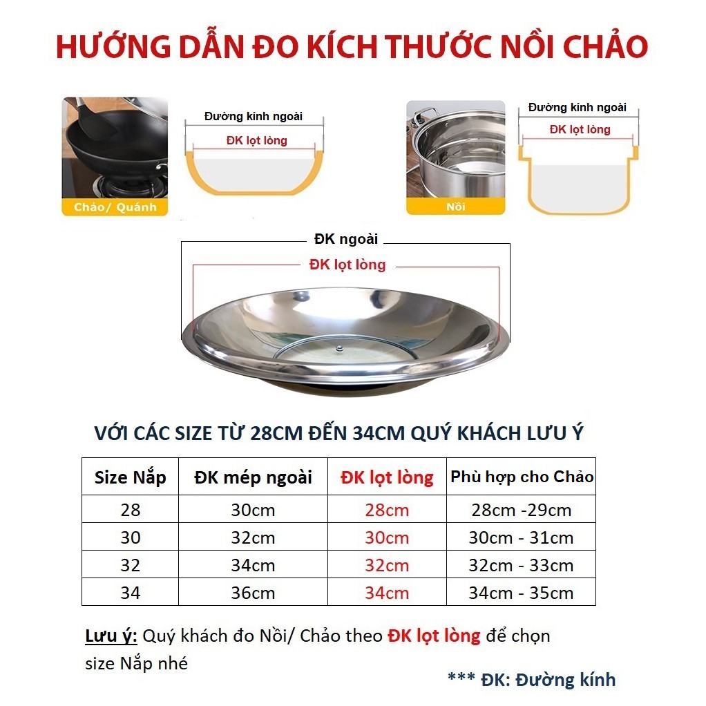 [Quai Đứng] Nắp Đậy Chảo Chống Dính Size Lớn Bằng Kính Cường Lực + Inox Với Tay Cầm Đứng Cao Cấp, Tiện Lợi (28cm - 34cm)