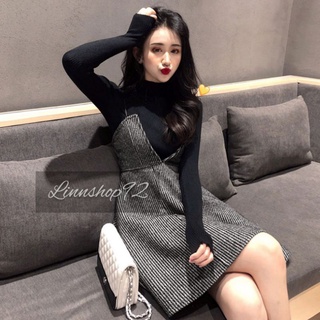 [Ảnh thật] Set váy yếm kèm áo len về