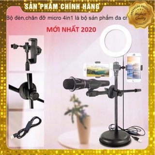 Đèn Livestream 4in1 Để Bàn Có Chân Đỡ Micro Livestream Hai Điện Thoại - Bộ Giá Đỡ Điện Thoại Livestream