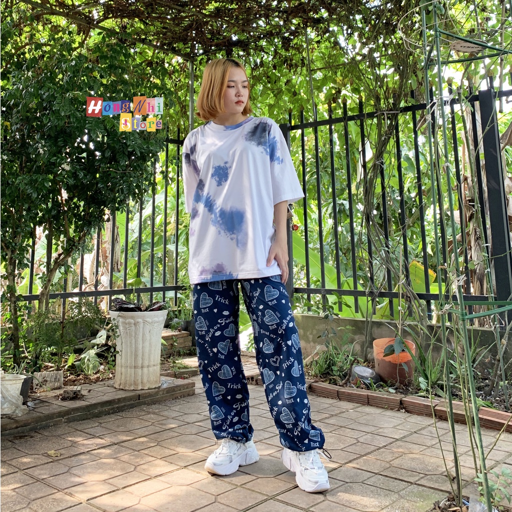 Quần Jogger 3D Trái Tim Ulzzang Unisex Jogger Loang Màu Dây Rút Lai Ống Rộng V2 - MM