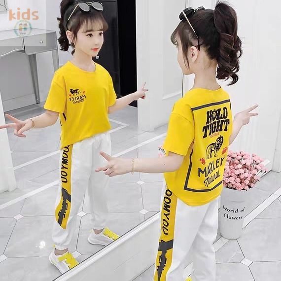 Set Đồ Thể Thao Mùa Hè Gồm Áo Thun Tay Ngắn Phong Cách Phương Tây Thời Trang Mùa Hè Cho Bé Gái 3-5-8-10-12 Tuổi