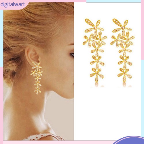Đôi Khuyên Tai Dài Hình Hoa Tuyết Đính Đá Thời Trang Cho Nữ
