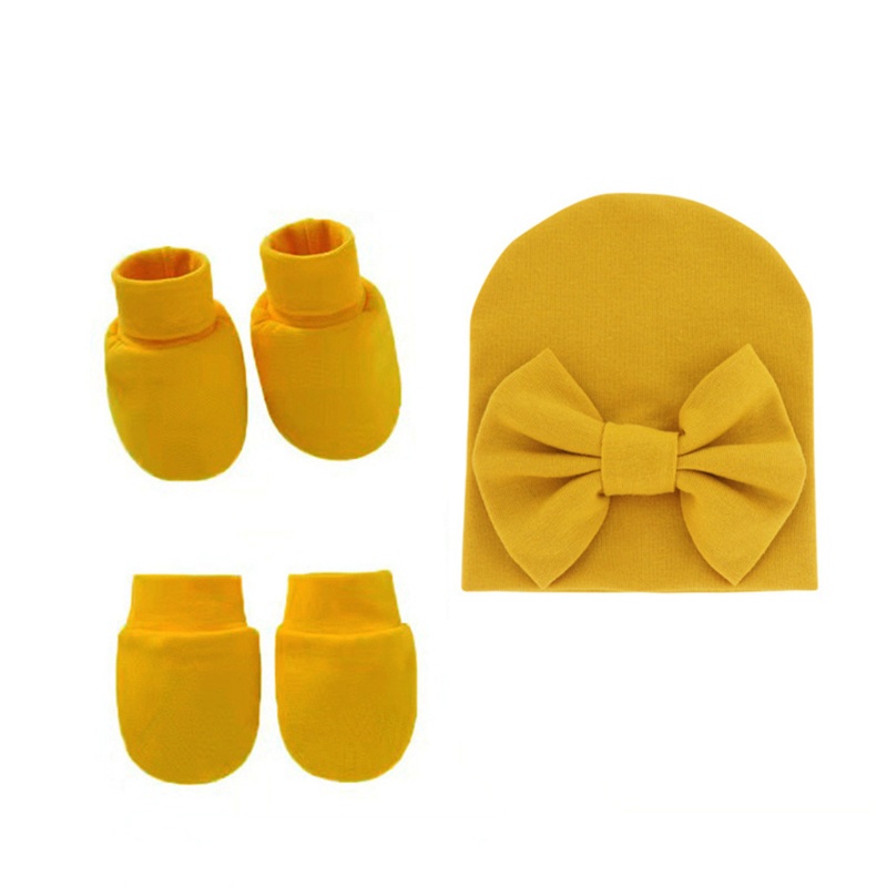 Haha Bộ Găng Tay Và Mũ Cotton Mềm Mại Đính Nơ Không Trầy Xước Cho Bé Sơ Sinh