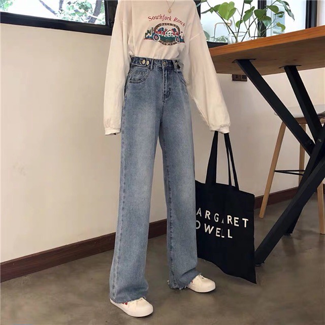 <Order> Quần jeans cạp cao ống suông rộng và dài phong cách vintage (có cúc chỉnh eo cho vừa vặn)