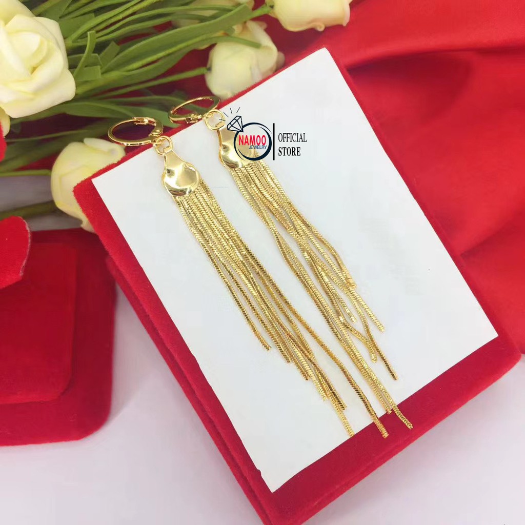 Bông Tai Nữ mạ vàng tua rua T185 NaMoo Jewelry