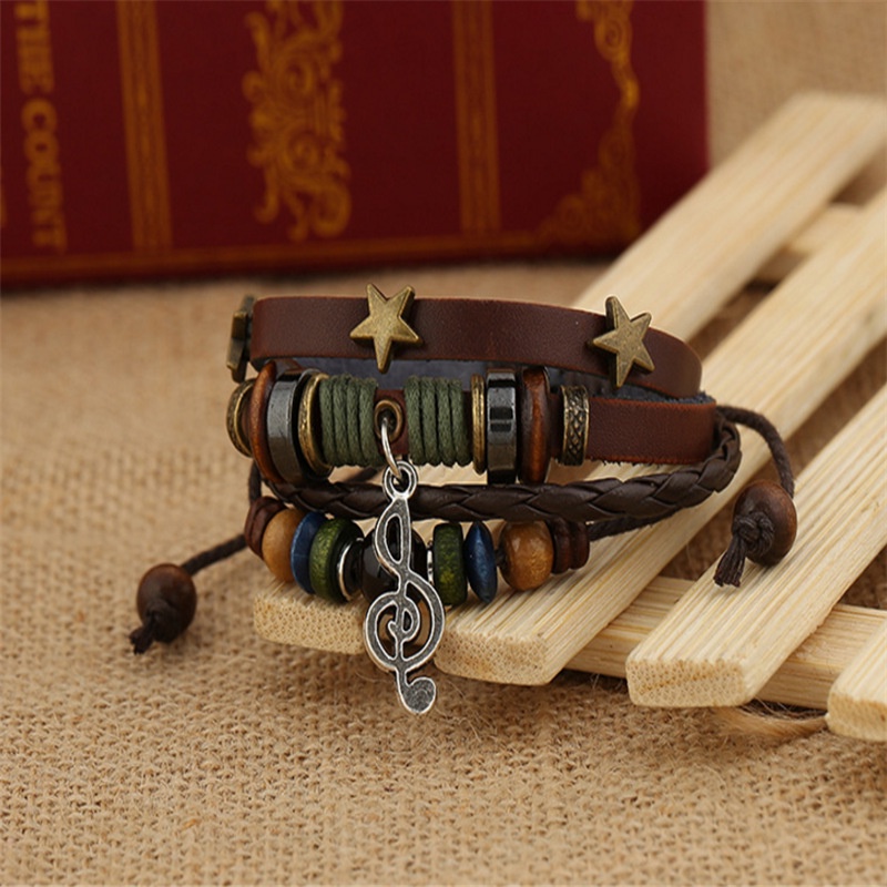 Vòng tay da nam nữ unisex kết hợp nốt nhạc họa tiết nhiều màu lựa chọn