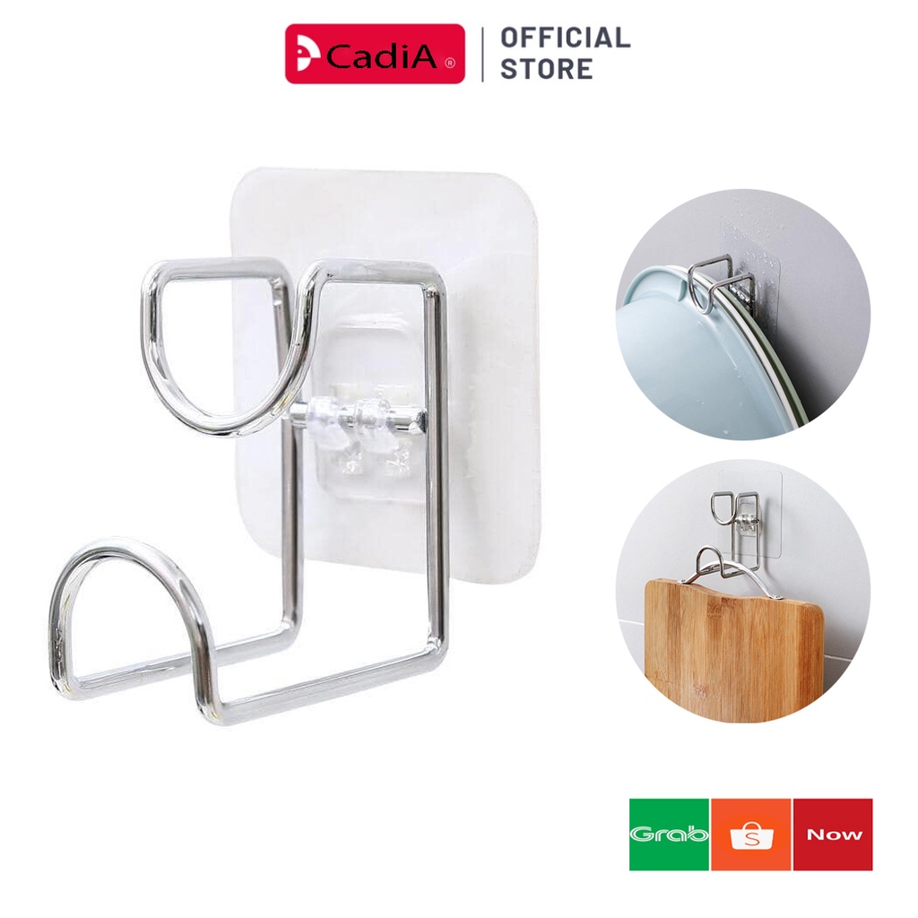 Móc treo chậu dán tường không cần khoan Giá móc treo thau chậu inox chắc chắn tặng kèm dán cường lực