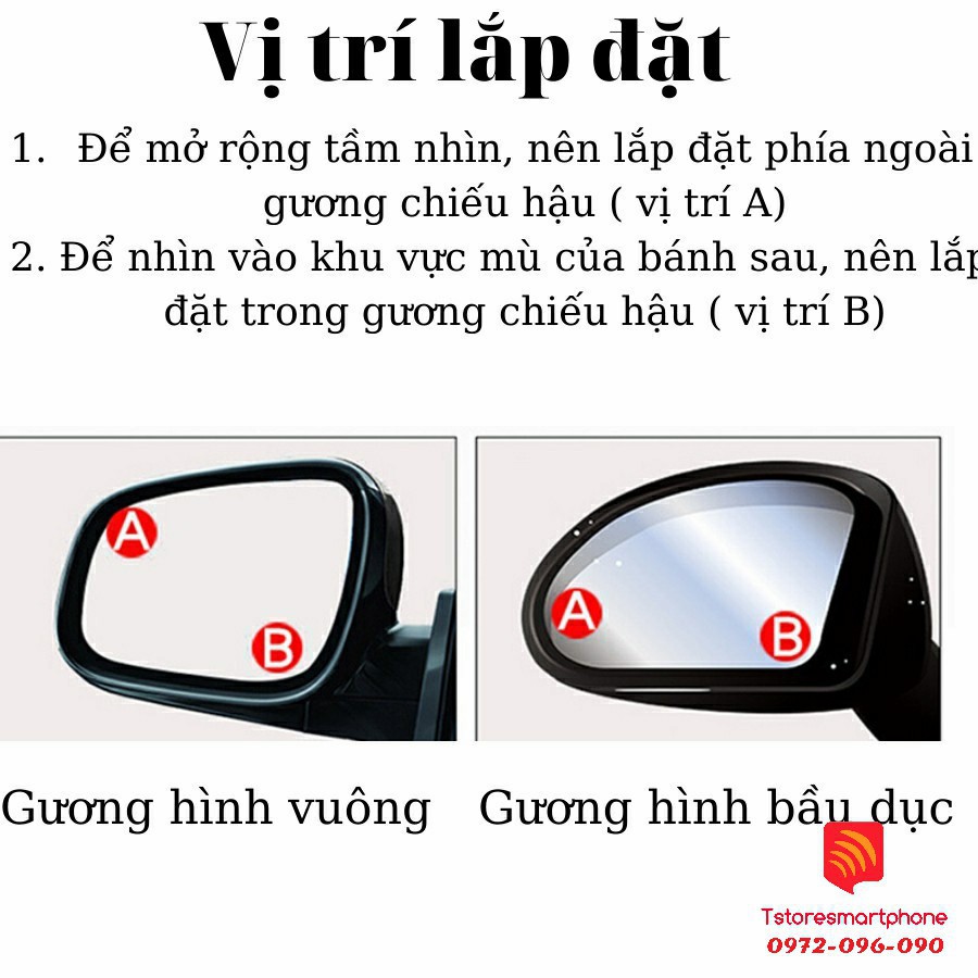 Gương Cầu Xóa Điểm Mù Ô Tô Xe Hơi LOẠI TỐT Hình Tròn, Oval, Chữ Nhật, Rẻ Quạt