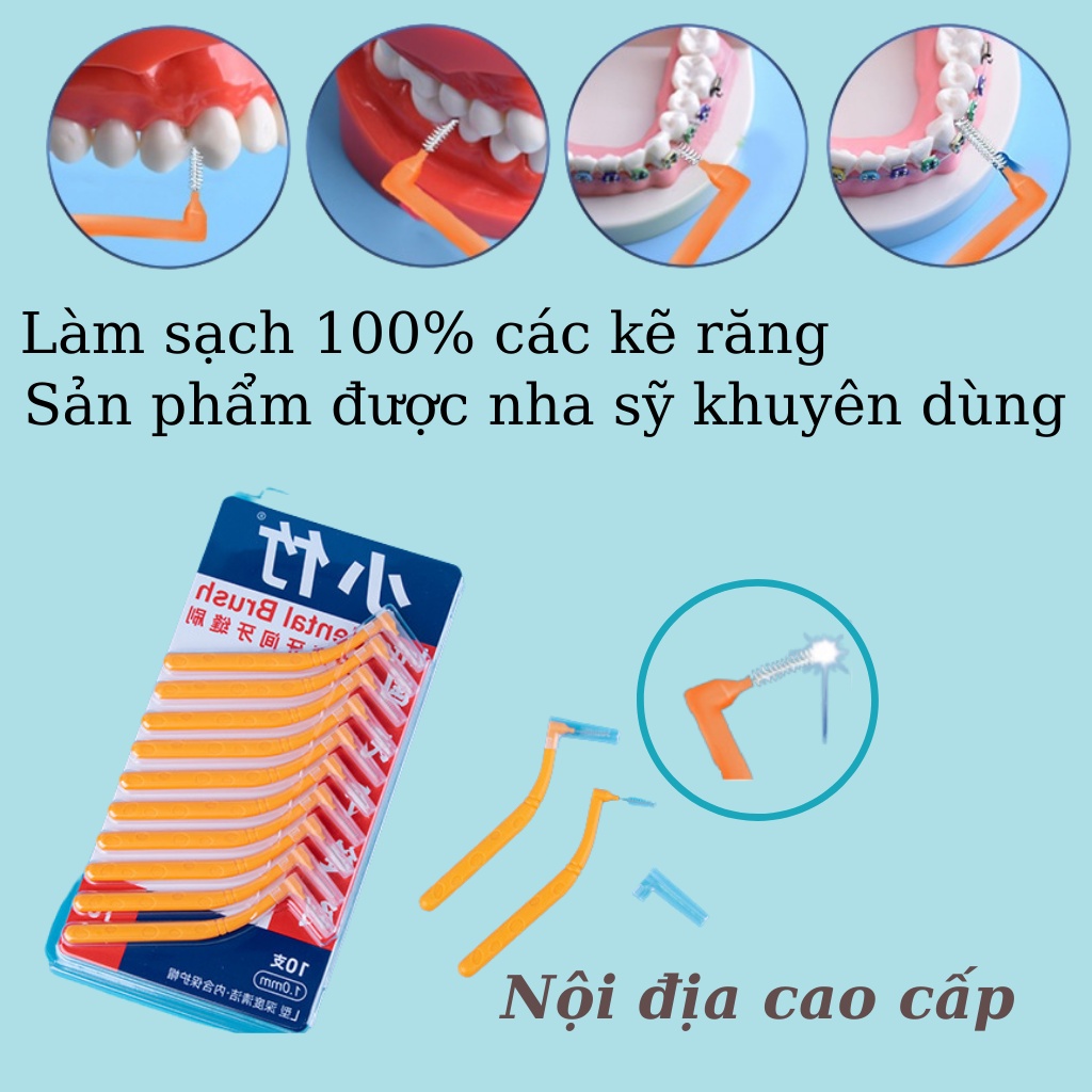 Bàn chải kẽ răng chữ L nội địa trung-cho răng niềng-vỉ 10 chiếc-làm sạch kẽ răng cao cấp,thuận tiện dễ sử dụng