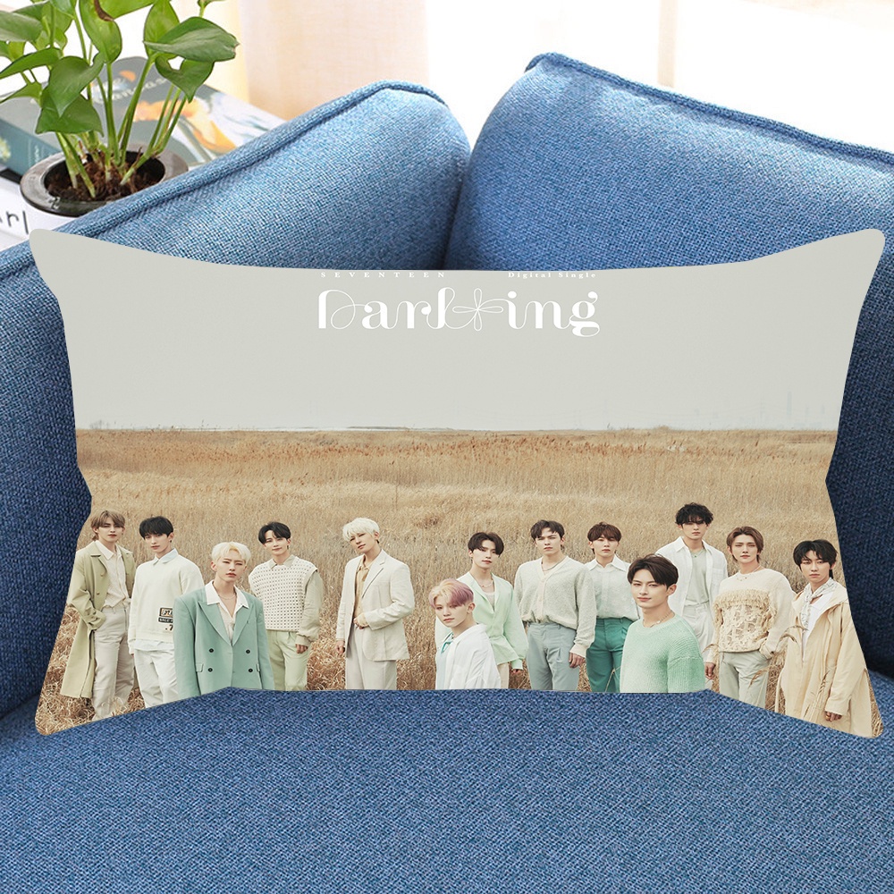 Vỏ Gối Hình Chữ Nhật In Hình Nhóm SEVENTEEN Hai Mặt Trang Trí Nhà Cửa