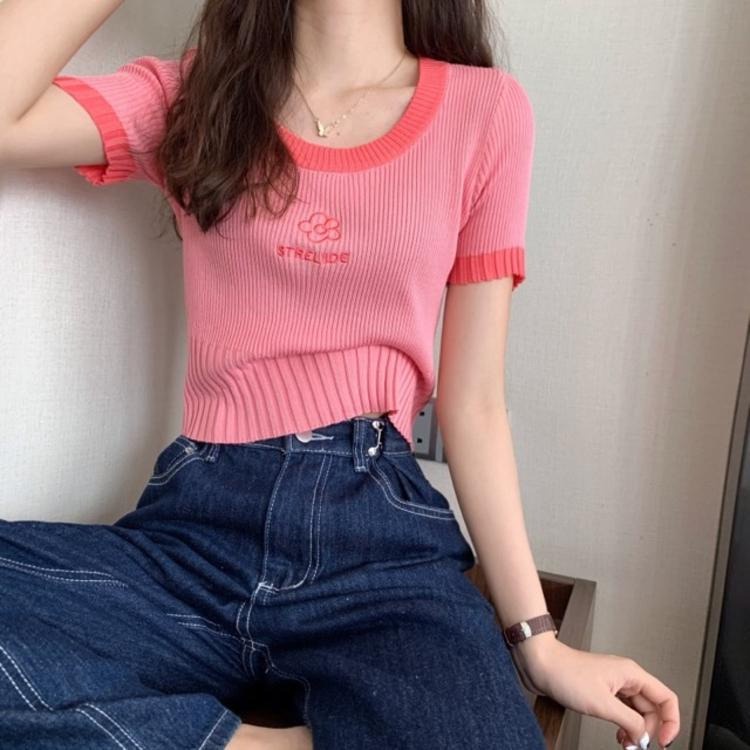 Áo croptop len dệt kim Thucucstore Áo len croptop ngắn tay mùa hè hàng chuẩn Quảng Châu loại 1