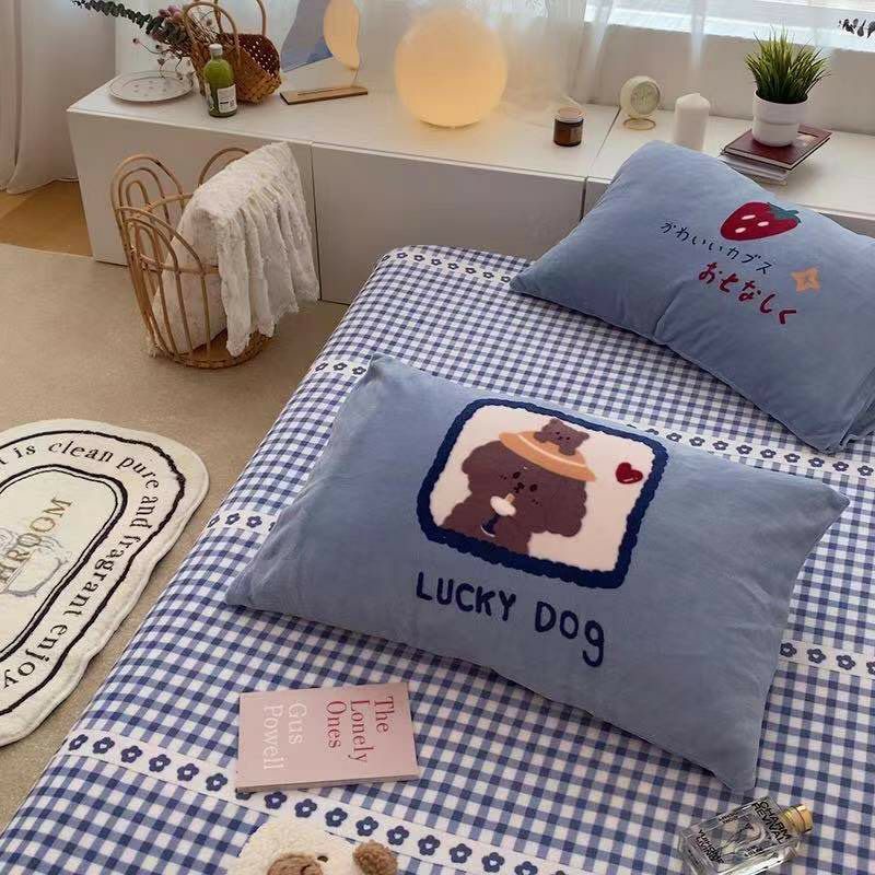 Trọn bộ 4 món chăn ga gối nỉ nhung mịn hàng nhập khẩu dày đẹp