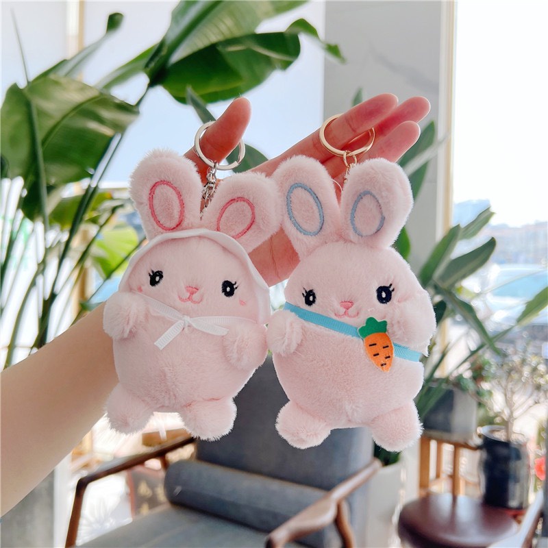 Móc khóa thỏ bông đội nón trắng dễ thương mẫu mới