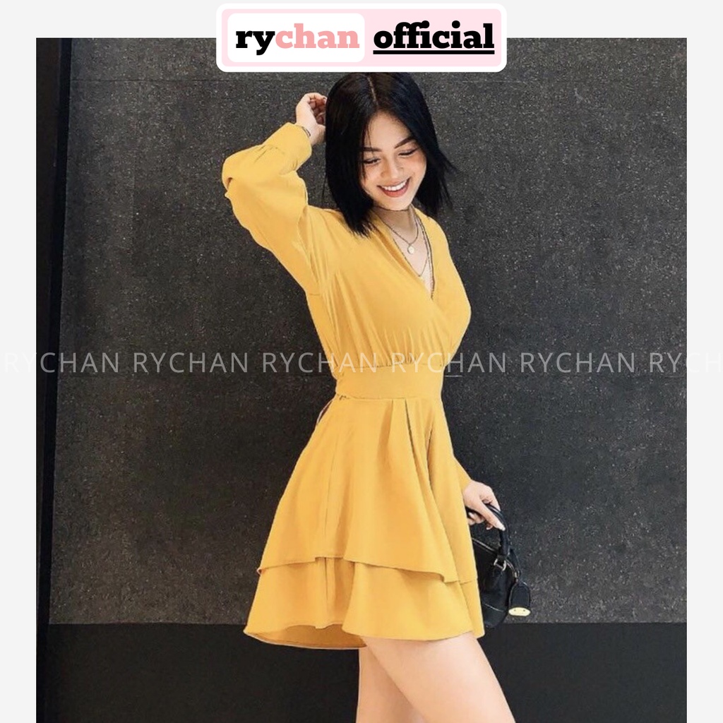 Jumpsuit Tay Dài Đắp Chéo Cột Eo 2 Màu - JU299