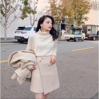 Set áo khoác dạ + chân váy