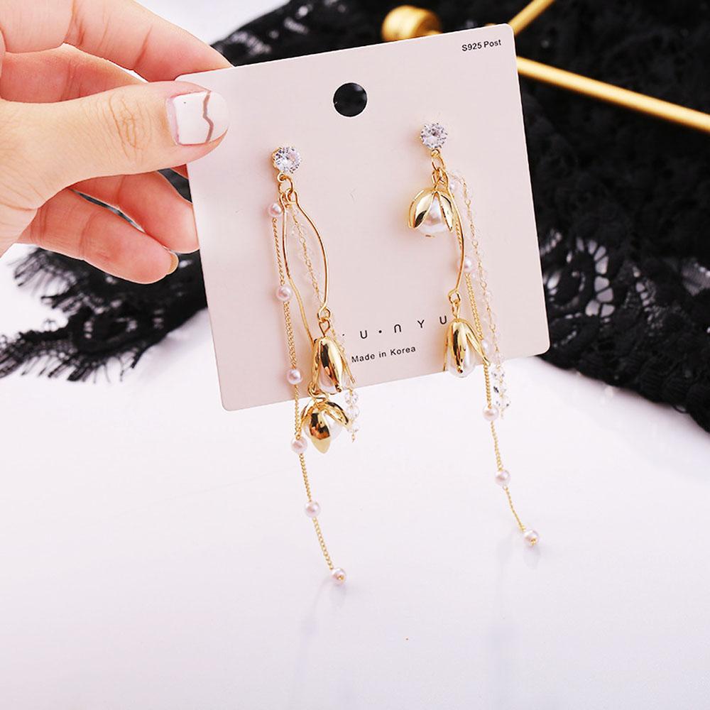 Bông Tai Dáng Dài Mặt Kính S925 Bằng Kim Loại Thời Trang Cho Nữ