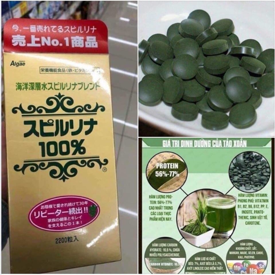 Tảo Xoắn Spirulina Nhật Bản Hộp 2200 Viên - tảo tem đỏ