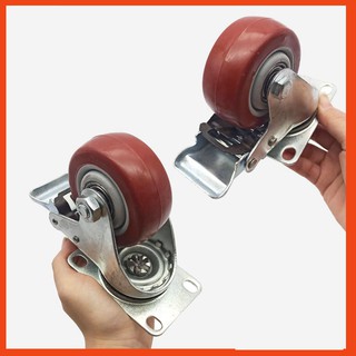 Bánh xe đỏ mận, đẩy mặt đế xoay càng sắt mạ kền tải trọng 50kg lốp nhựa TPR đỏ mận rộng 32mm Φ75mm