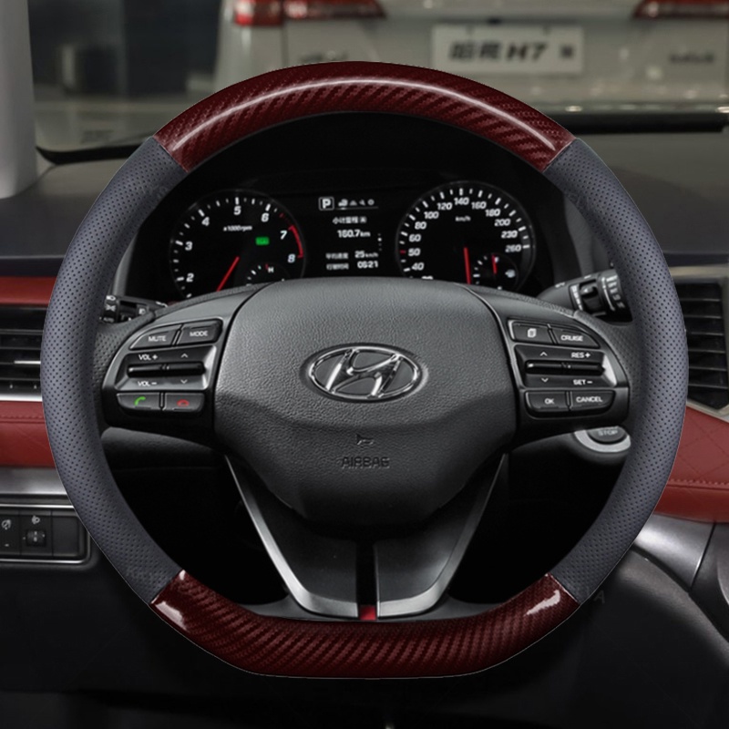 Bọc Vô Lăng Xe Hơi Bằng Da Sợi Carbon Chống Trượt 38cm Cho Hyundai i30 kona i10 i35 elantra santa fe