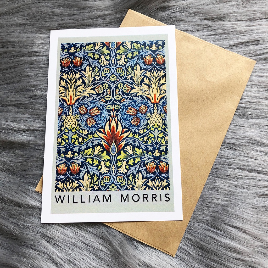 Postcard, Thiệp chúc mừng, Tranh trang trí BST hoa văn William Morris  kèm bao thư Kraft