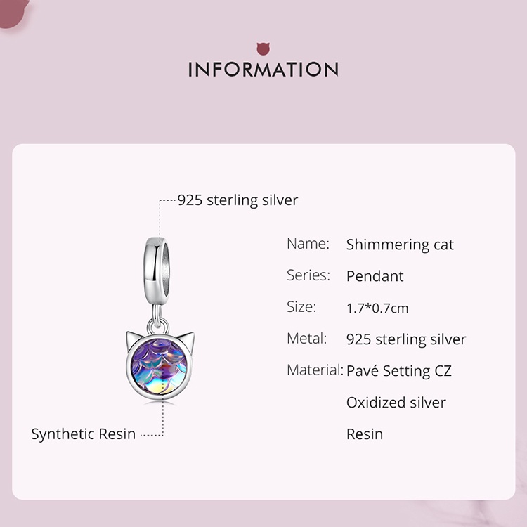 Mặt vòng cổ BAMOER bằng bạc 925 hình mèo đính đá thời trang dành cho nữ