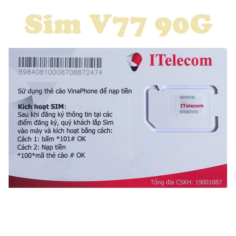 Sim Itelecom mạng sim 4G Vinaphone gói 3GB/ngày (90GB/tháng)