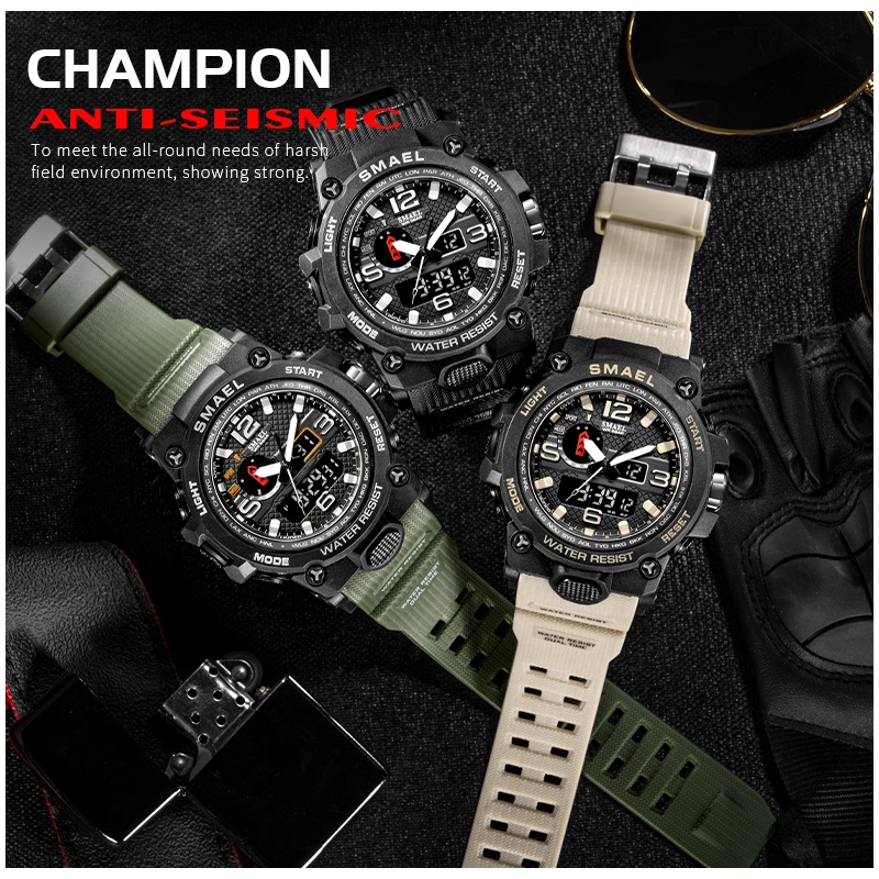 SMAEL 1545 Men's Sports Watch 50M Waterproof LED Analog Digital Watches