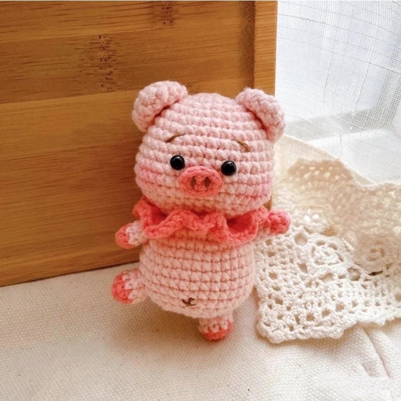 móc khoá len tự đan hình Con heo đáng yêu, cute dùng treo ba lô , treo cặp sách, túi sách, tặng làm quà