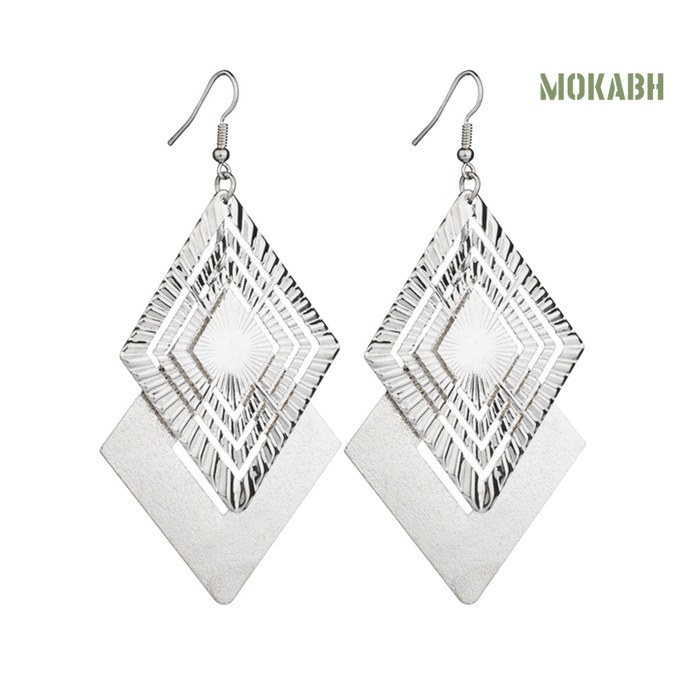 [Thời Trang] Bông Tai Dài Hai Lớp Hình Thoi Rỗng Mặt Nhám