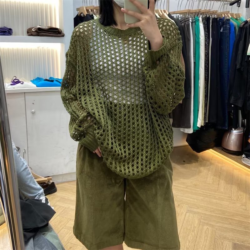 Áo Sweater Dệt Kim Tay Dài Chống Nắng Dáng Rộng Khoét Lỗ Đơn Giản Thời Trang Phong Cách Hàn Quốc Cho Nam Và Nữ