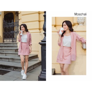 Set vest kẻ hồng (Áo+Chân váy)