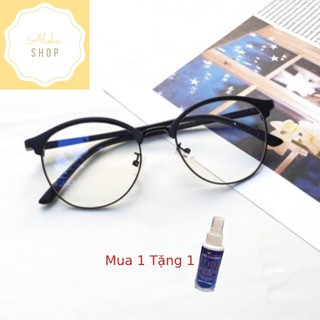 Gọng kính cận tròn viền kim loại unisex hàn quốc tặng 1 nước rửa kính
