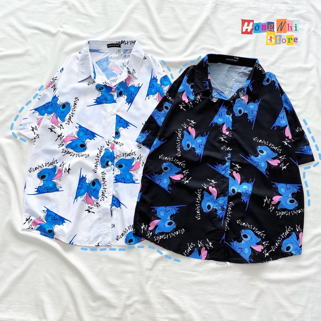 Áo Sơ Mi Họa Tiết Hoạt Hình Tay Lỡ Dáng Rộng Ulzzang Unisex, Sơ Mi Đi Biển - MM