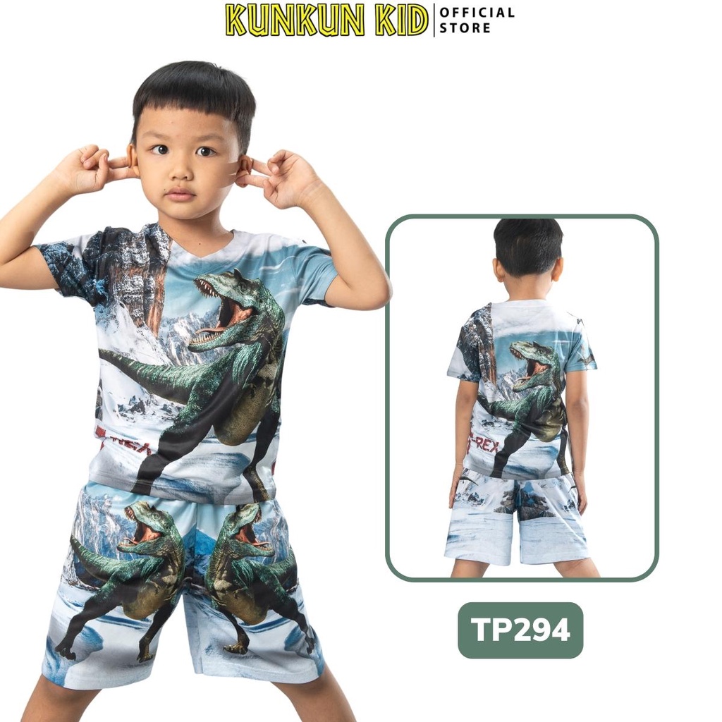 Đồ bộ bé trai Thun lạnh in hình khủng long t-rex Kunkun Kid TP294 size đại cho trẻ em từ 10kg - 40kg